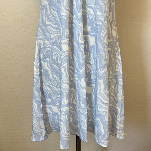 Abercrombie & Fitch NEW Halter Ruched Mini Dress Blue White Marble Pattern Sz XL - Picture 7 of 16